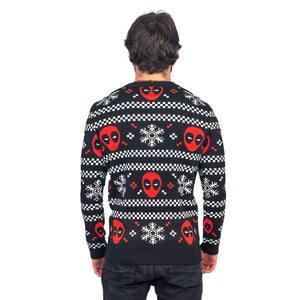 Deadpool Holiday Snowflakes Stripes Long Sleeve Ugly Christmas Sweater