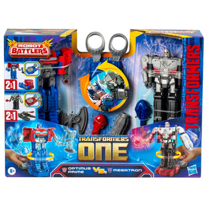 Transformers One Robot Battlers Action Figure 2-Pack, 4.5-Inch Optimus Prime (Orien Pax), 4.5-Inch Megatron (D-16), Interactive Toys for Boys and Girls Ages 6 and Up