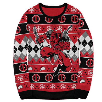 Deadpool Marvel Comics Holiday Christmas Sweater Licensed (Large) Red