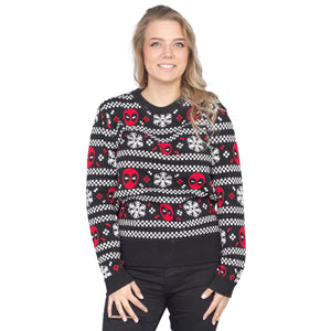 Deadpool Holiday Snowflakes Stripes Long Sleeve Ugly Christmas Sweater