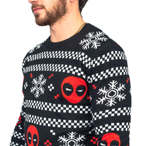 Deadpool Holiday Snowflakes Stripes Long Sleeve Ugly Christmas Sweater