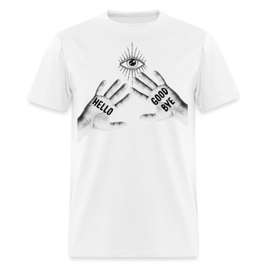 Hello Good Bye' Shirt – Unique Graphic Tee for Fans & Fashionistas - white