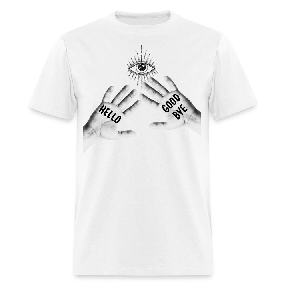 Hello Good Bye' Shirt – Unique Graphic Tee for Fans & Fashionistas - white