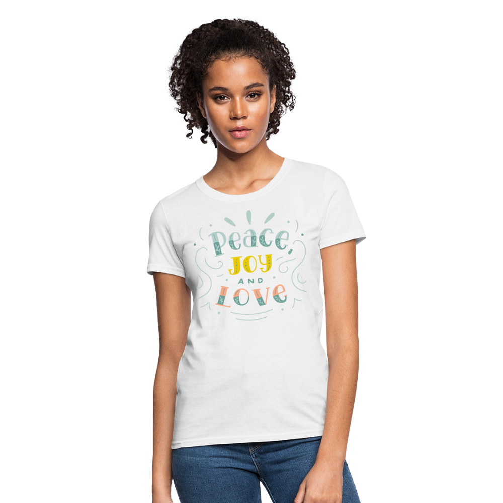 Peace Joy & Love Women's Graphic Tee - Soft, Comfortable & Trendy - white