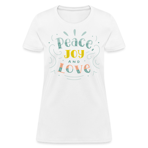 Peace Joy & Love Women's Graphic Tee - Soft, Comfortable & Trendy - white