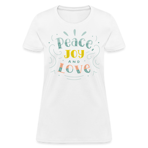 Peace Joy & Love Women's Graphic Tee - Soft, Comfortable & Trendy - white