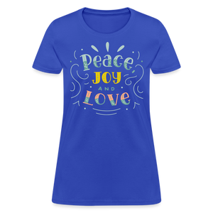 Peace Joy & Love Women's Graphic Tee - Soft, Comfortable & Trendy - royal blue