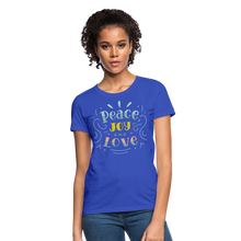 Peace Joy & Love Women's Graphic Tee - Soft, Comfortable & Trendy - royal blue