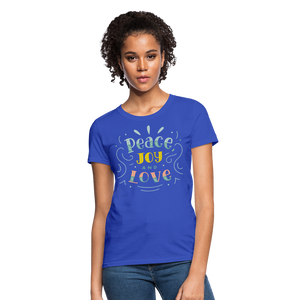 Peace Joy & Love Women's Graphic Tee - Soft, Comfortable & Trendy - royal blue