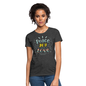 Peace Joy & Love Women's Graphic Tee - Soft, Comfortable & Trendy - heather black