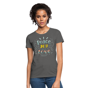 Peace Joy & Love Women's Graphic Tee - Soft, Comfortable & Trendy - charcoal