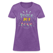 Peace Joy & Love Women's Graphic Tee - Soft, Comfortable & Trendy - purple heather