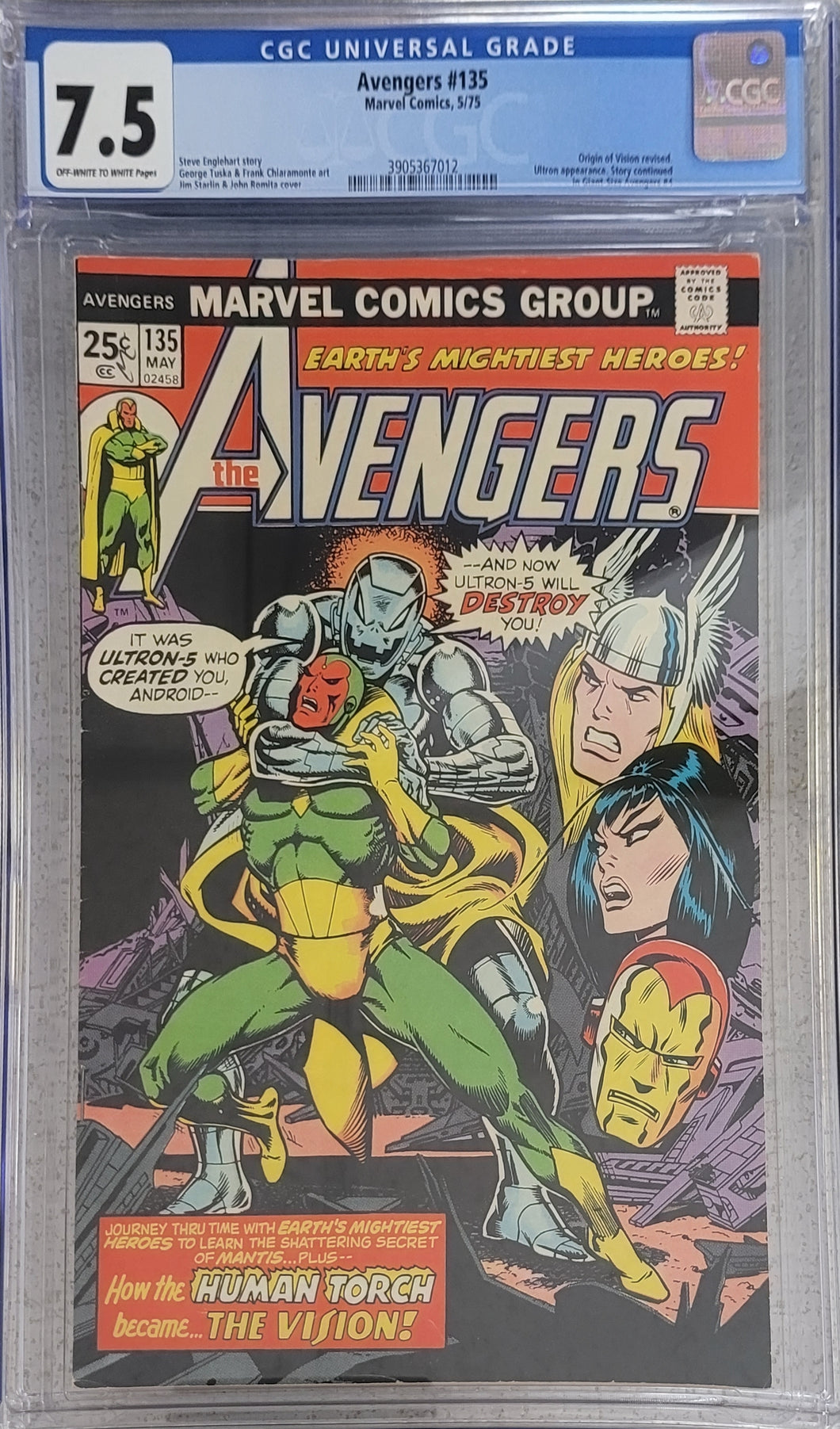 Avengers (1963 1st Series) #135 CGC Origin of Vision Revised Ultron Ap ...