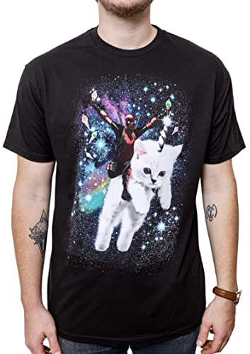 Marvel Deadpool Space Trip Unicorn Kitty Adult T-Shirt (Medium, Black)