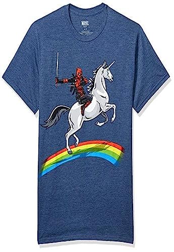 Marvel unisex adult Deadpool Riding a Unicorn on Rainbow T-shirt novelty t shirts